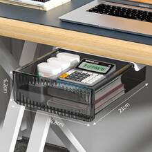 1pc Under Desk Storage Drawer, Self-Adhesive Pull-Out Hidden Office Desk Organizer, 9.5" Large Drawer And 7" Small Drawer, Durable PET Plastic Material, Suitable For Office, Home, Desk, Workspace Organization, Easy To Install Adhesive Storage Solution - Multicolor - View 6