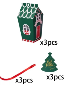 30pcs Red/Green Christmas House-Shaped Gift Box, Includes Red Ribbon And Christmas Tree Card. Ideal For Christmas Gift Wrapping, Table Decorations, Holiday Gift Wrapping, And Themed Party Decorations. Perfect For Christmas And Themed Parties. - Multicolor - View 14