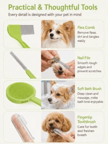 1 Set Pet Grooming Kit, Includes Pet Nail Clipper And File, Flea Comb, Pet Shampoo Brush, Pet Deshedding Brush And Silicone Toothbrush - Multicolor - View 3