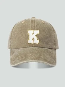 1pc Unisex Vintage Washed Baseball Cap A-Z Letter Print Pattern, Multiple Vintage Colors Available, Soft Texture Adjustable Dad Hat - Khaki - View 15