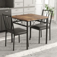 Space-Saving 3-Piece Dining Table Set For 2 – Square Metal & Wood Table With Upholstered Chairs – Compact Rustic Dining Room Furniture For Small Spaces, Apartments - Retro Color Cushioned Seat - View 3