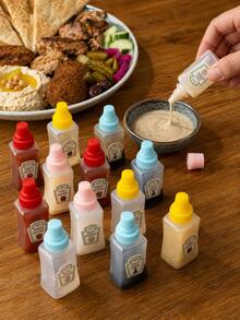 12/6/4/2pcs Rectangular Sauce Bottles, Portable Squeeze Bottles, Lunch Box Accessories, Kitchen Gadgets, Mini Condiment Containers, Holiday Party, Suitable For Honey/Ketchup/Chili Sauce/Salad Dressing - Multicolor - View 5