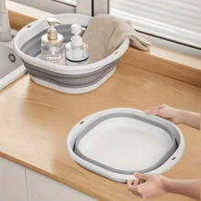 1pc Foldable Space-Saving Wash Basin - Durable Plastic Material, Portable Collapsible Wash Basin, Suitable For Home, Dorm, Camping - Modern Oval Design, Multi-Purpose, Easy To Store And Clean, Portable Wash Basin - Collapsible Basin - View 3