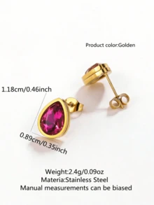 3pcs Minimalist Fashion Elegant Style Water Drop Glass Design Stainless Steel Women Jewelry Set Suitable For Women Daily Wear/Party/Evening/Wedding/Holiday Gift - Golden Yellow - View 14