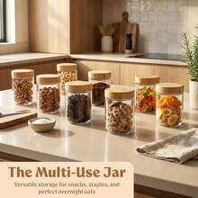 4/8-Pack Overnight Oats Containers With 4/8pcs Spoons And Bamboo Lids, Glass Jars With Airtight Lids For Meal Prep, Wide Mouth Mason Salad Jars, Glass Food Storage Container For Yogurt Chia Snacks Spice Sugar - Variant - View 5