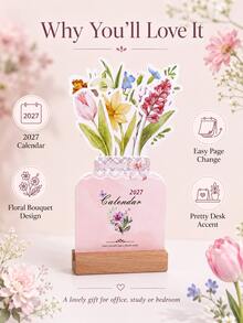 1 cái lịch hoa 2027, lịch để bàn sáng tạo dạng thẻ cài, vật trang trí tiết kiệm không gian, quà tặng bất ngờ cho bạn bè - Hồng - Xem 10