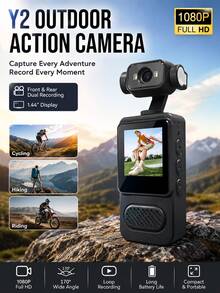 YAIUZGOO Kamera Olahraga Outdoor 1080P Full HD, Kamera Aksi Sudut Lebar 170° dengan Lensa Berputar 360°, Deteksi Gerak PIR, Penglihatan Malam, Lampu Isi Terintegrasi, Layar Warna, Kamera Video Portabel untuk Bersepeda, Mendaki, Perjalanan & Rekaman Vlog 1000mAh - View 3
