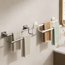 1pc Cream White No-Drill Towel Bar, Adhesive Wall Mounted Bathroom Towel Rack, 30-50cm Modern Storage Organizer For Hand Towels - Grey - View 12