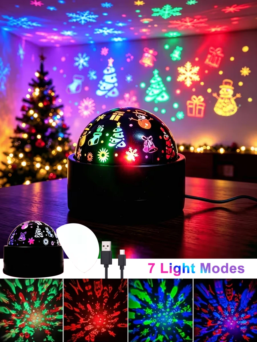 USB Powered Christmas Pattern Projection Light, RGB LED Night Light, Snowman Snowflake Christmas Tree Projection Lamp, Suitable For Christmas Party, Home Bedroom Ceiling Decoration, Holiday Gift - One Size Fits All - View 1