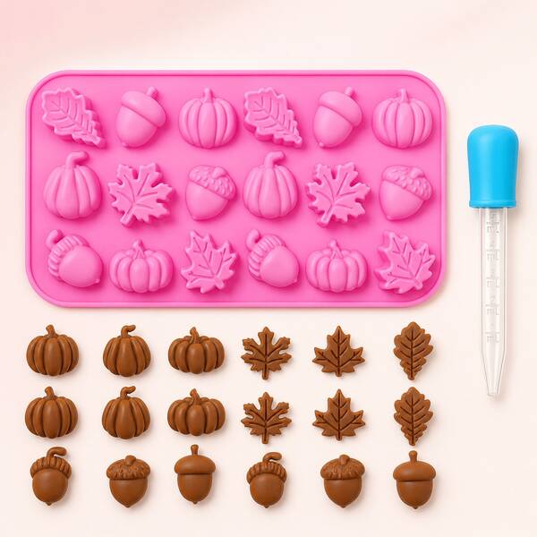 2pcs, Include1pc Silicone Mold And 1pc Dropper, Pumpkin Maple Leaf Acorn Fall Themed Silicone Wax Melt Molds, Autumn Harvest Handmade Candle Molds For Handmade DIY Crafts, Resin Crafts, Thanksgiving, Christmas, Autumn Harvest Party