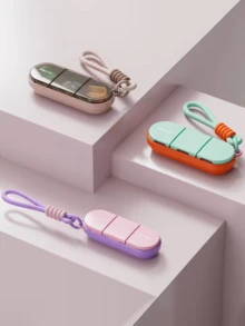 Dopamine Color Portable Woven Lanyard 3-Compartment Pill Box, With Sealing Ring, Waterproof & Moisture-Proof, Independent Compartments, Suitable For Carrying Health Supplements And Vitamins - View 3