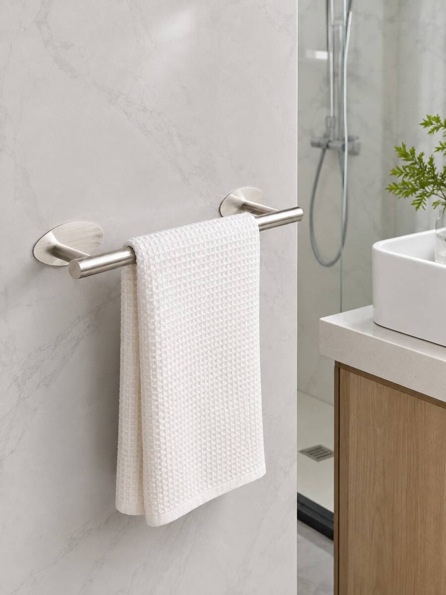 Bathroom Towel Rack, Bathroom Accessories, Self-Adhesive Towel Rack, Wall-Mounted Bathroom Towel Rack, Bathroom Storage, Towel Hook, Bath Towel Rack, Bathroom Shelf, Bathroom Furniture, Toilet, Shower Storage, Towel Rack, Bathroom Decor - View 1