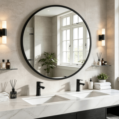 Superaly 75 Cm Round Mirror, Shatterproof Wall Mirror With Aluminum Frame, Bathroom Mirror For Hanging And Standing, Round Wall Mirror For Bedroom, Bathroom, Dressing Table, Living Room, Black