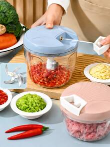 900/500ML Manual Garlic & Vegetable Chopper, Durable Pull-Cord Food Processor, Manual Meat Grinder & Slicer, Suitable For Onion, Ginger, With 1 Textured Metal Lock, 2 Pieces Total - Multicolor - View 2