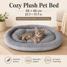 2026 New Oval Thickened Lamb Fleece Pet Bed, Surface Lamb Fleece (Soft Cotton Fleece), Soft And Fluffy Touch, Filled With Fluffy Cotton, Soft With Support, Suitable For All Seasons. Multiple Sizes Available - Light Grey - View 14