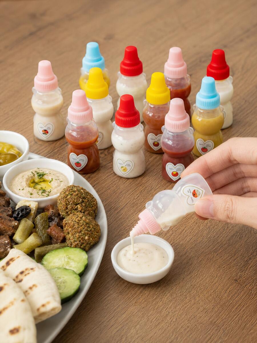 12/6/4/2pcs Bear-Shaped Squeeze Bottles, Sauce Dispenser, Portable Condiment Container, Lunch Box Accessory, Kitchen Gadget, Suitable For Ketchup, Honey, Salad Dressing, Chili Sauce - Multicolor - View 1