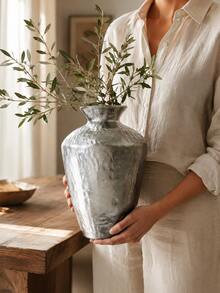 Silver Textured Vase, Sculptural Decorative Vase, Suitable For Living Room, Dining Table, Entryway Cabinet, Fireplace Mantel, Coffee Table, European Vintage Mediterranean Home Decor, Housewarming Wedding Gift - 1PC - View 3
