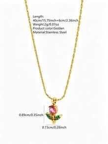 VceTd 1/2/3PCS Romantic Cute Style Stainless Steel Women's Jewelry Set With Pink Glass Inlaid Heart/Rose Pendant Design, Suitable For Women's Daily Wear, Date, Or Gift - Yellow Gold - View 9