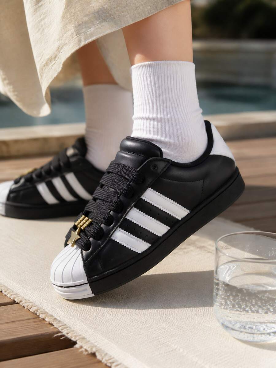 Adidas Women's SUPERSTAR ST W 26 Summer New Thick Sole Loafers Casual Shoes JR7444 - Black/White - View 1