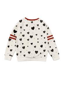 1pc Girls' American Retro Sweet Long Sleeve Pullover, Popular Cherry Leopard Bow Print With All-Over Heart Pattern, Contrast Striped Cuffs, College Style, Comfortable Round Neck Loose Fit, Casual Versatile Tween Girl Top - Apricot - View 4
