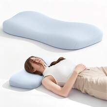 1pc Low-Profile Cooling Neck Pillow, Odorless Slow Rebound Medium-Soft Pillow, Ergonomic Dual-Height Design, Removable Washable Cooling Pillowcase - 25.2x12.2x3.15inch - Blue - View 1