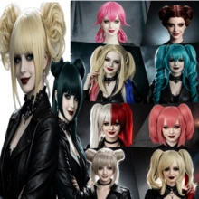 Halloween Cosplay Wigs For Women – Detachable Ponytail & Double Braid Styles, Multi-Color Synthetic Hairpieces For Gothic, Anime & Party Costumes (Pink, Teal, Blonde, Red, Green) - Multicolor - View 1