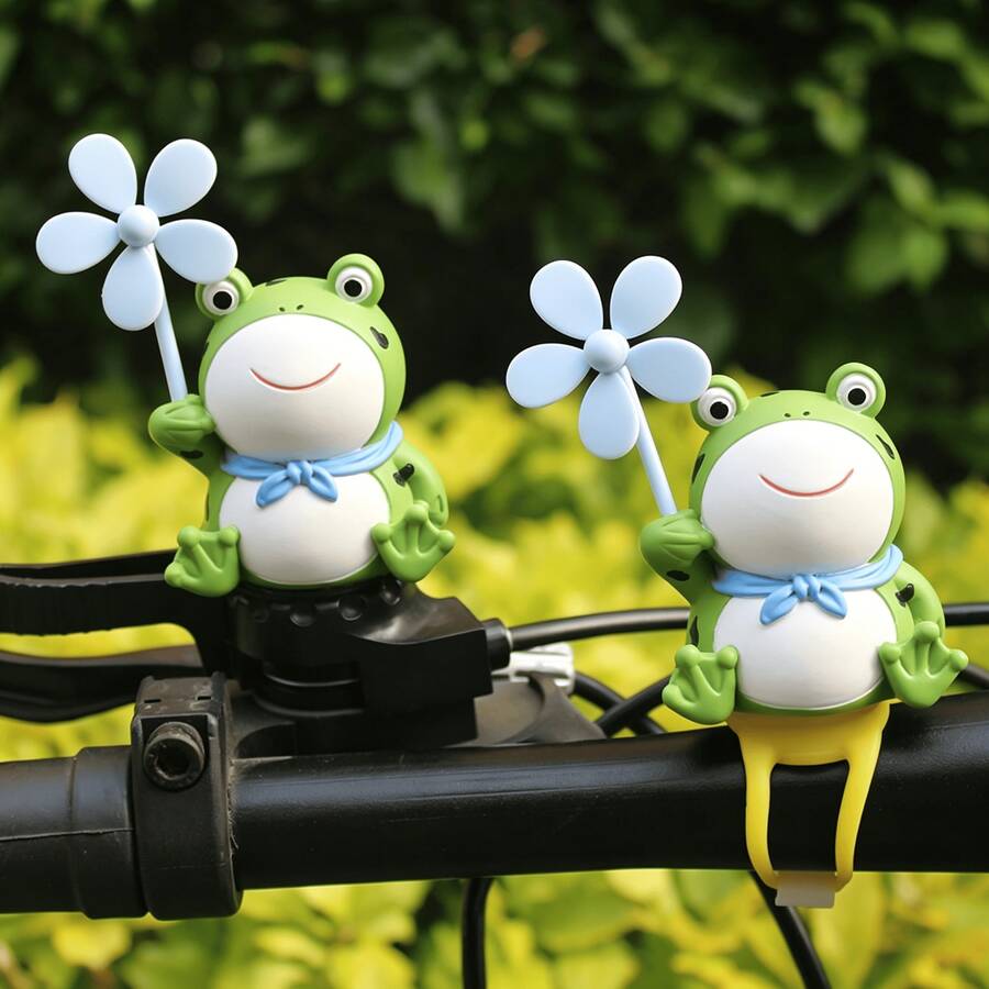Creative Cartoon Frog Windmill Hanging Ornament, PVC Material (Silicone Strap/No-Trace Sticker) 2 Styles Available, Suitable For Bicycle, Electric Scooter, Motorcycle, Car Interior Decoration Small Accessory - Frog Windmill Toy - View 1
