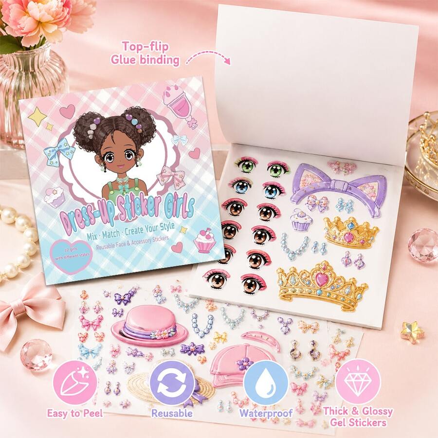1pc Dress-Up Stickers, 12 Different Styles Of Girls, Cartoon Creative Dress-Up Stickers, Beautiful Cute Cartoon Scene Decoration Dress-Up Show Educational Toy For Girls - Mixed - View 1
