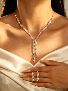 Double Layer Tassel Women's Necklace & Earrings Set, Fashion Women's Jewelry Set, Wedding Accessories, Party Outfit, Photography - Gold - View 6