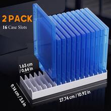 Estante de almacenamiento de estuches de videojuegos, organizador de discos de juegos de 16 ranuras multiplataforma para P5 P4 X Series X/S Switch 1/2, soporte para DVD & Blu-Ray, ranuras individuales, base antideslizante, almacenamiento de medios de escritorio que ahorra espacio - Ver 2