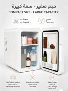 SMEGGEMS 4L Mini Fridge, Touch Control 3-Color LED Mirror, 28dB Ultra-Quiet Cooling/Heating, Portable Home & Car Cosmetic Refrigerator, Suitable For Storing Cosmetics, Serums And Face Masks - White - View 3