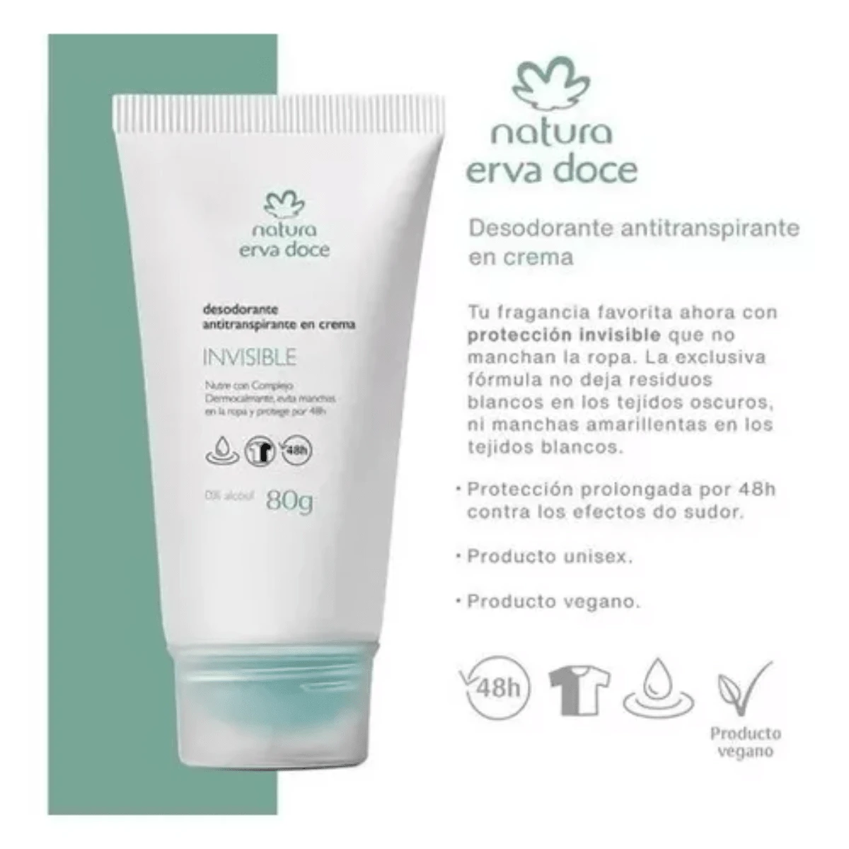 Natura Erva Doce Invisible Cream Deodorant 80g 48-Hour Protection - 1 Piece - View 1