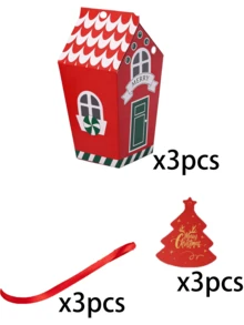 30pcs Red/Green Christmas House-Shaped Gift Box, Includes Red Ribbon And Christmas Tree Card. Ideal For Christmas Gift Wrapping, Table Decorations, Holiday Gift Wrapping, And Themed Party Decorations. Perfect For Christmas And Themed Parties. - Multicolor - View 15