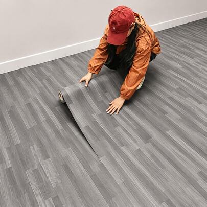 1 Roll Gray Wood Grain Self-Adhesive Floor Sticker, Waterproof Peel And Stick Removable Vinyl Floor Decal For Home Decor And Floor Renovation