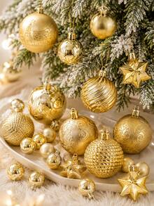 44pcs Gold Christmas Ball Ornaments, 3cm And 6cm Mixed Sizes, Including Matte, Mirror, Striped, Woven, Embossed And Star Patterns, Elegant Hanging Decorations For Christmas Tree, Suitable For Christmas Party, Wedding, Holiday Home, Fireplace And Wreath Decor - Gold - View 3