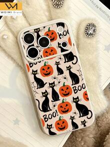 WeiMi 1pc Halloween Black Cat Pumpkin Lantern BOO Pattern Fashionable Cute Side Heart Anti-Drop Premium Soft TPU Phone Case Suitable For Friends, Family, Couples, Yourself Birthday Gift, Holiday Gift, Compatible With IPhone17/16/15/14/13/12/11/X/XR/XS MAX/For Galaxy A56/55/A03S Series - Multicolor - View 3