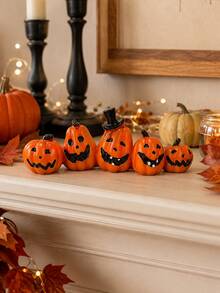 1pc Jack Pumpkin Statue, Cute & Quirky Halloween Pumpkin Statue Set, Funny Expression, Desktop Fireplace Mantel Bookshelf Autumn Home Party Decoration - Classic - View 1
