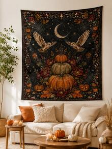 1pc-Halloween Vintage Gothic Polyester Tapestry, Pumpkin Ghost Moon Floral Wall Hanging Backdrop For Bedroom Home Party Decor - A - View 41