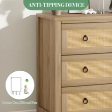 Rattan Chest Of Drawers With Round Handles , Bedroom Storage Unit (Single Item), 3/4 /5/6/7 Tier Natural Woven Storage Cabinet, Large Farmhouse Style Clothing Organizer For Bedroom And Living Room - Wood Color - View 6