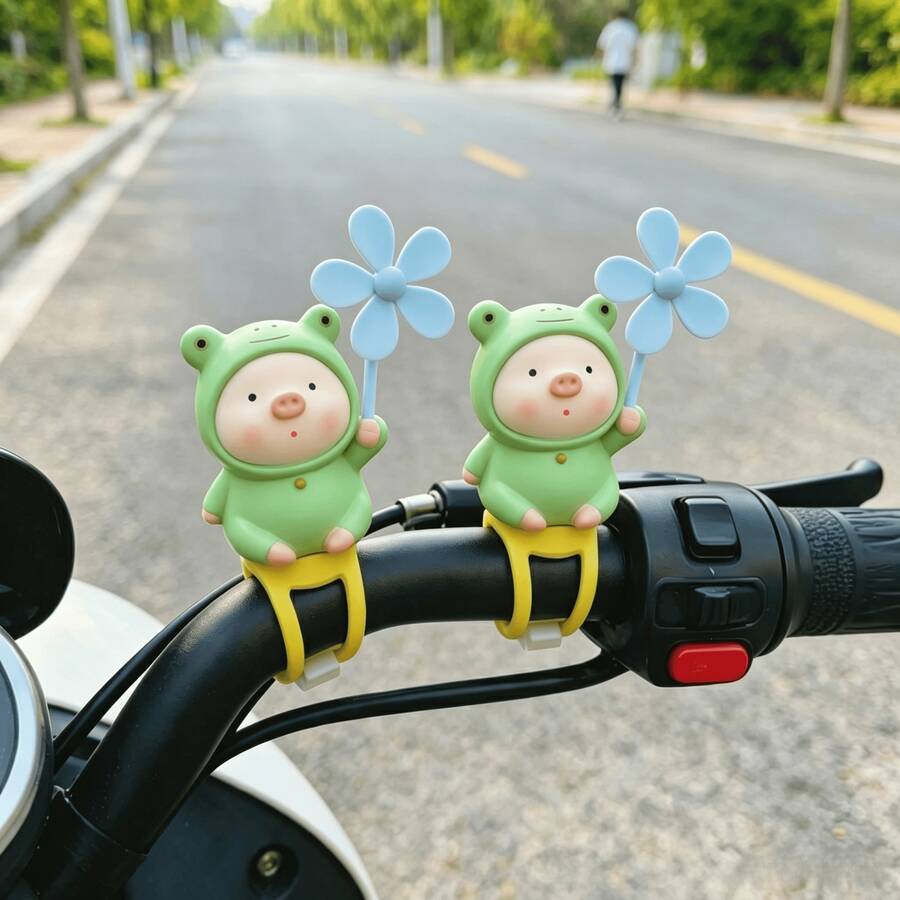 Hiasan Kincir Angin Babi Katak Hijau Lucu dan Kreatif, Bahan PVC (Tali Silikon/Stiker Tanpa Sambungan) 2 Pilihan, Cocok untuk Sepeda, Sepeda Listrik, Sepeda Motor, Dekorasi Interior Mobil