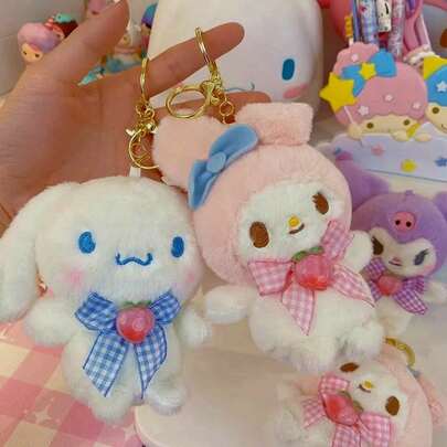 1 pieza Colgante de Muñeco de Peluche de la Familia Sanrio, Muñecos de Peluche de Personajes de Sanrio Kuromi, My Melody, Cinnamoroll, Pompompurin, Hello Kitty, Encanto de Bolso de Dibujos Animados, Regalo de Corazón para Niñas