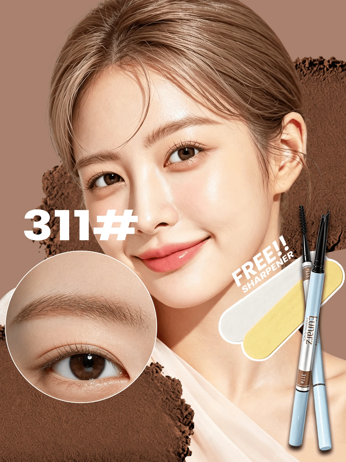 Eunarz Long-Lasting Multi-Function Eyebrow Pencil And Brush Set, Waterproof And Smudge-Proof Formula, Suitable For Light Brown To Dark Brown Hair Colors, Creates Natural Eyebrow Look, Smooth Texture, Buildable Coverage - 311#LIGHT BROWN - View 1