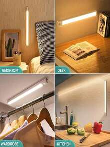 LED Wireless Motion Sensor Cabinet Light, Wireless Magnetic USB Rechargeable Night Light, 10cm/20cm/30cm/50cm, Suitable For Kitchen, Bedroom, Cabinet, Wardrobe, Stairs, Hallway Lighting - Under Cabinet Light - View 4