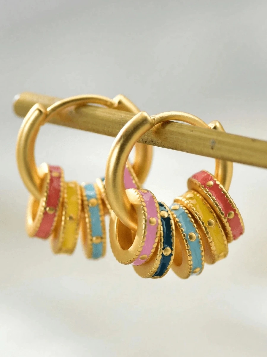 1 Pair French Vintage Elegant Luxury Handmade Enamel Colorful Hoop Earrings - Earring - View 1