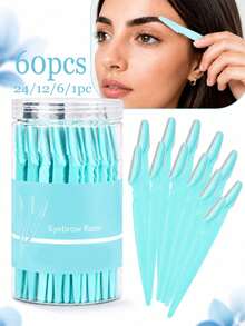 60pcs/24pcs/12pcs/6pcs/1pc Eyebrow Shaving Set For Women And Men, Includes Storage Box With Safety Cap, Eyebrow Trimmer For Shaping And Grooming Beautiful Eyebrows, Facial Hair Removal Razor, Washable And Reusable, Suitable For Face And Body Hair Removal, Essential Tool For Hair Salon, Makeup And Beauty Industry And Daily Use, Beauty And Travel Accessory - Multicolor - View 1