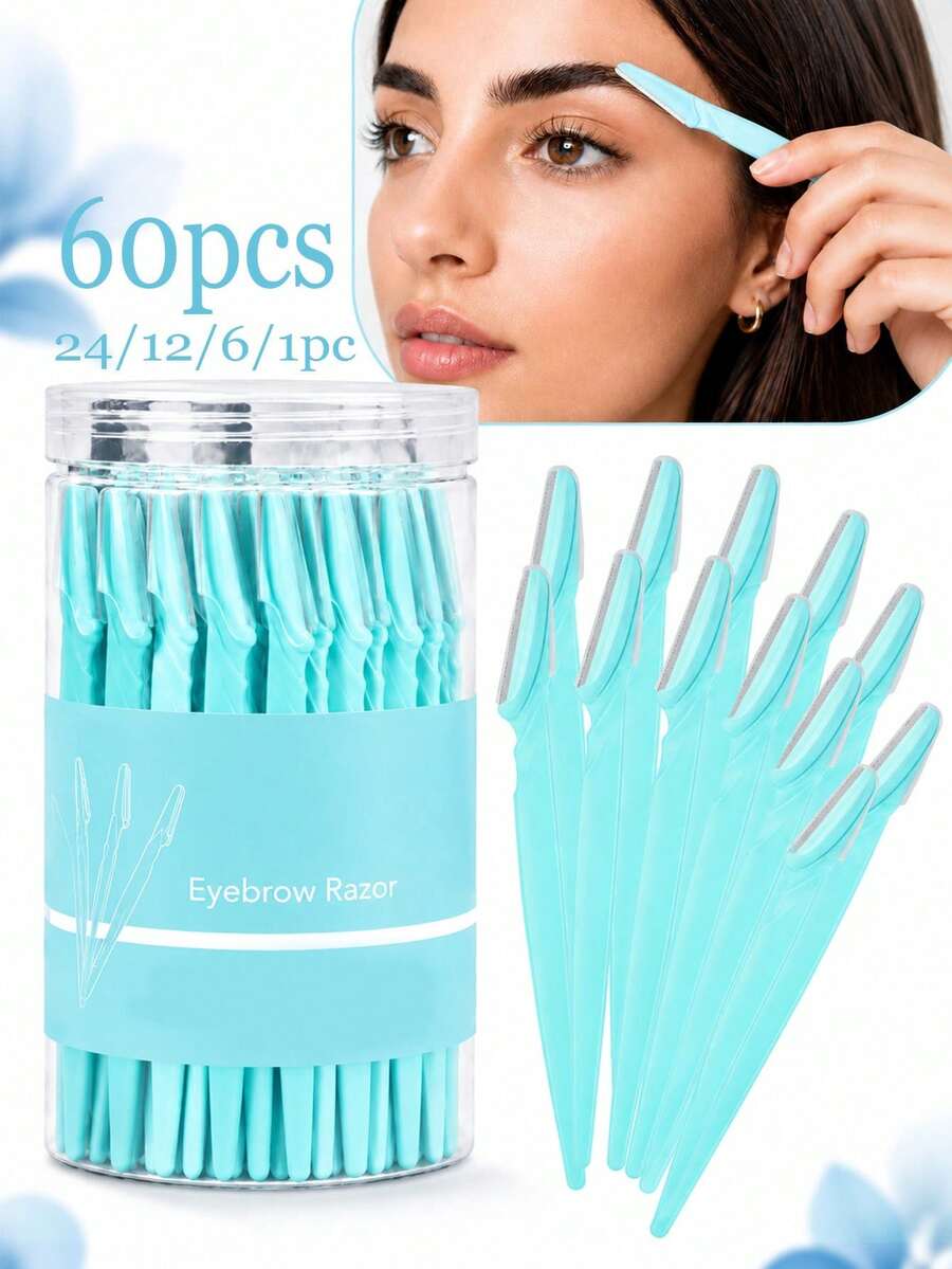 60pcs/24pcs/12pcs/6pcs/1pc Eyebrow Shaving Set For Women And Men, Includes Storage Box With Safety Cap, Eyebrow Trimmer For Shaping And Grooming Beautiful Eyebrows, Facial Hair Removal Razor, Washable And Reusable, Suitable For Face And Body Hair Removal, Essential Tool For Hair Salon, Makeup And Beauty Industry And Daily Use, Beauty And Travel Accessory - Multicolor - View 1