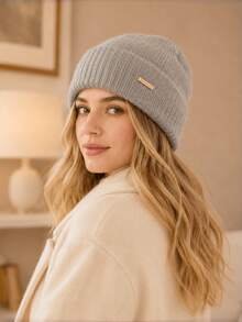 1pc Women's Oversized Knit Beanie Hat, New Autumn/Winter Thick Warm Versatile Ear-Covering Headwrap Cold Weather Cap - Multicolor - View 3