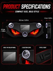 XF.Meraki Solar Demon Eye LED Window Light, LED Lights,Car Decoration,300mah,Waterproof Wireless Dynamic Warning Lights, For Car Windshield And Rear Window Decorative Ambient Lights,Car Accessories,Women's Car Accessories - A - View 6