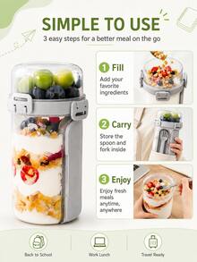 Leak-Proof Double-Layer Salad Box With Fork And Spoon, Detachable Portable Food Cup, Suitable For School, Lunch, Yogurt, Travel, Camping Tent Accessories, Travel Essentials Holiday - Multicolor - View 9