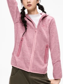 CAMEL CROWN Jaket Fleece Outdoor Wanita dengan Kerah Tegak, Tahan Angin, Pemanas, Hangat, dan Lapisan Dalam Anti-Statis - Bubuk bunga peony - View 2